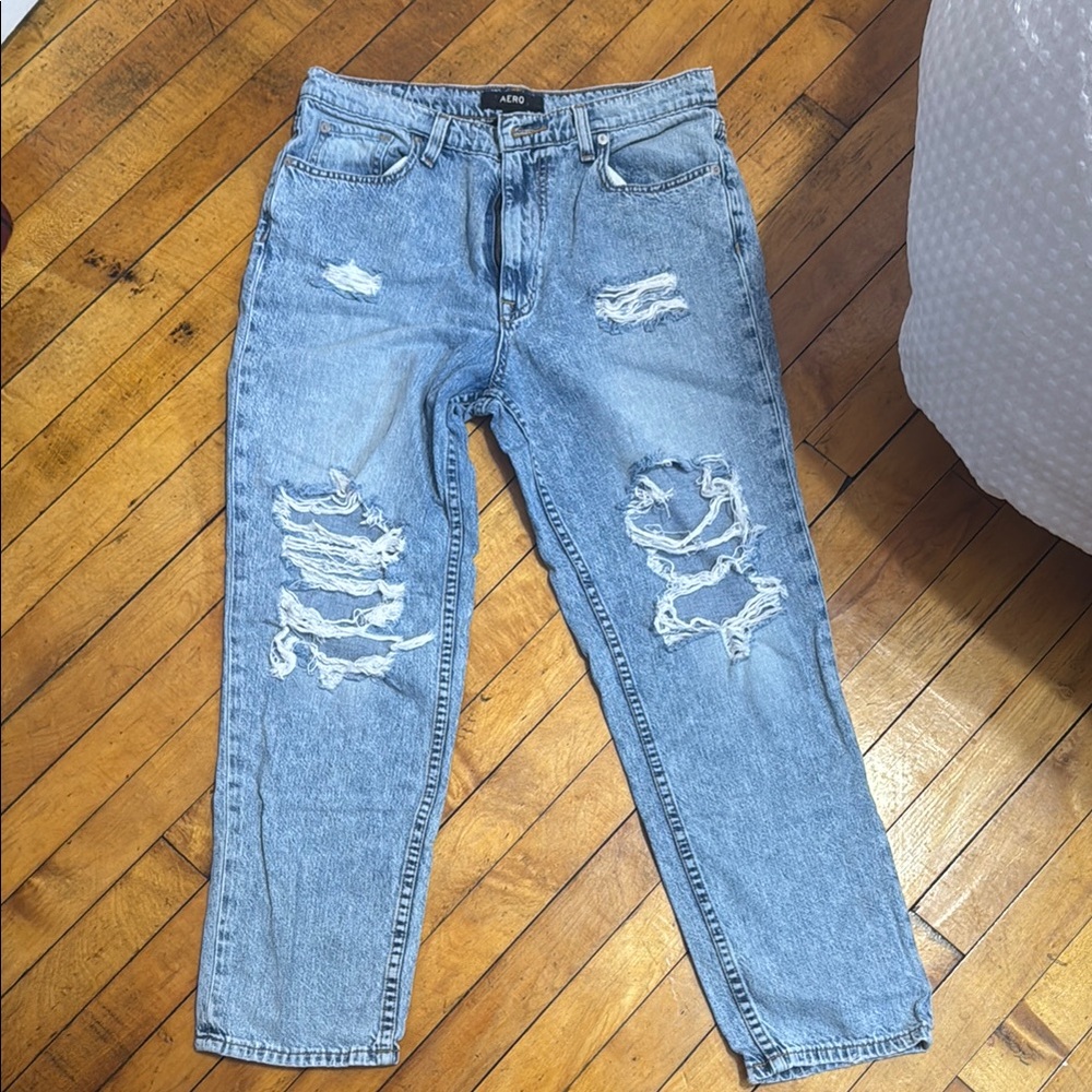 Aero Ripped Denim Jeans in Light Blue Size 10